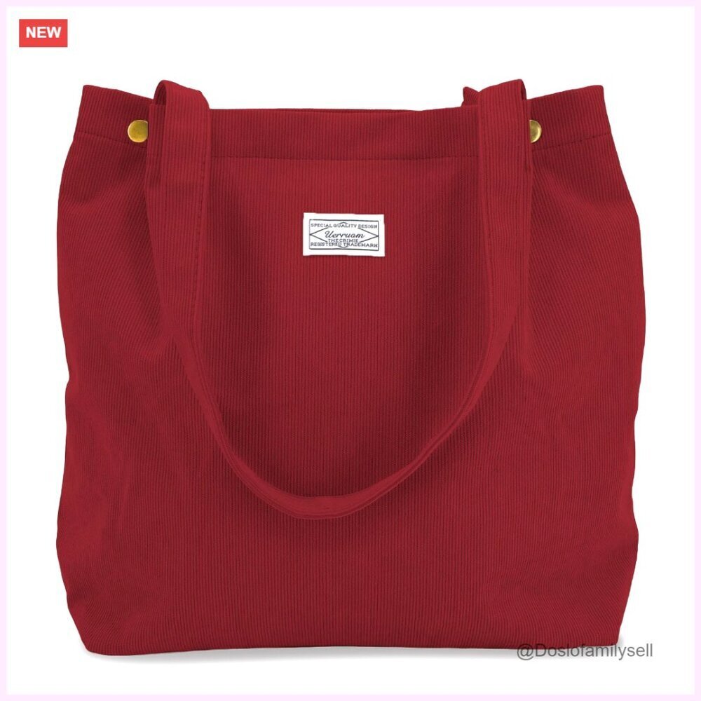 Corduroy Tote Bag with Inner Pockets, Lightweight Washable Everyday Bag